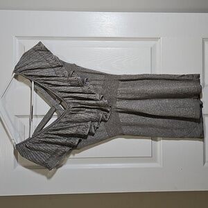 Arden B Silver Metallic Top Criss Cross Back Stertch Sparkle Tunic Shirt Size M